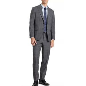 Ravazzolo Hand Tailored Virgin Wool Micro Plaid Gray Suit Set Size 54R (US 42)